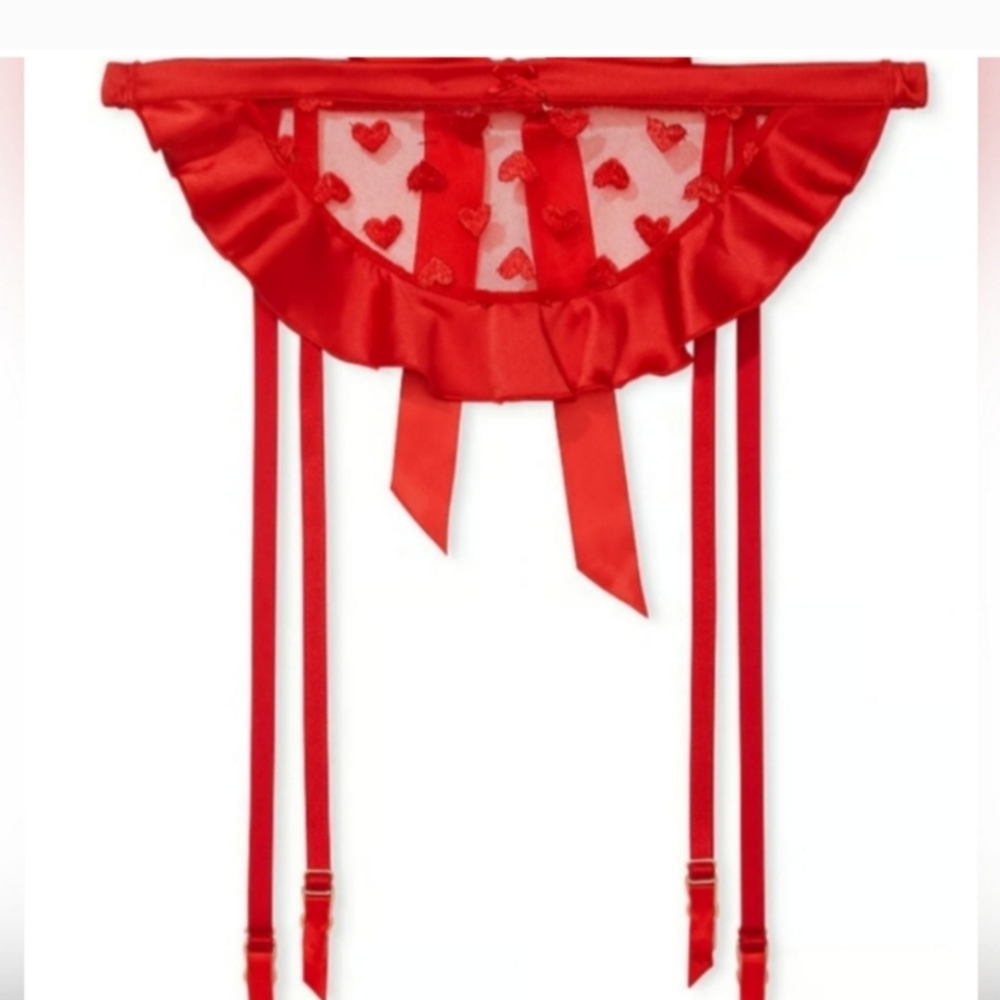 NWOT, Victoria's Secret Red Heart Embroidery Garter Skirt